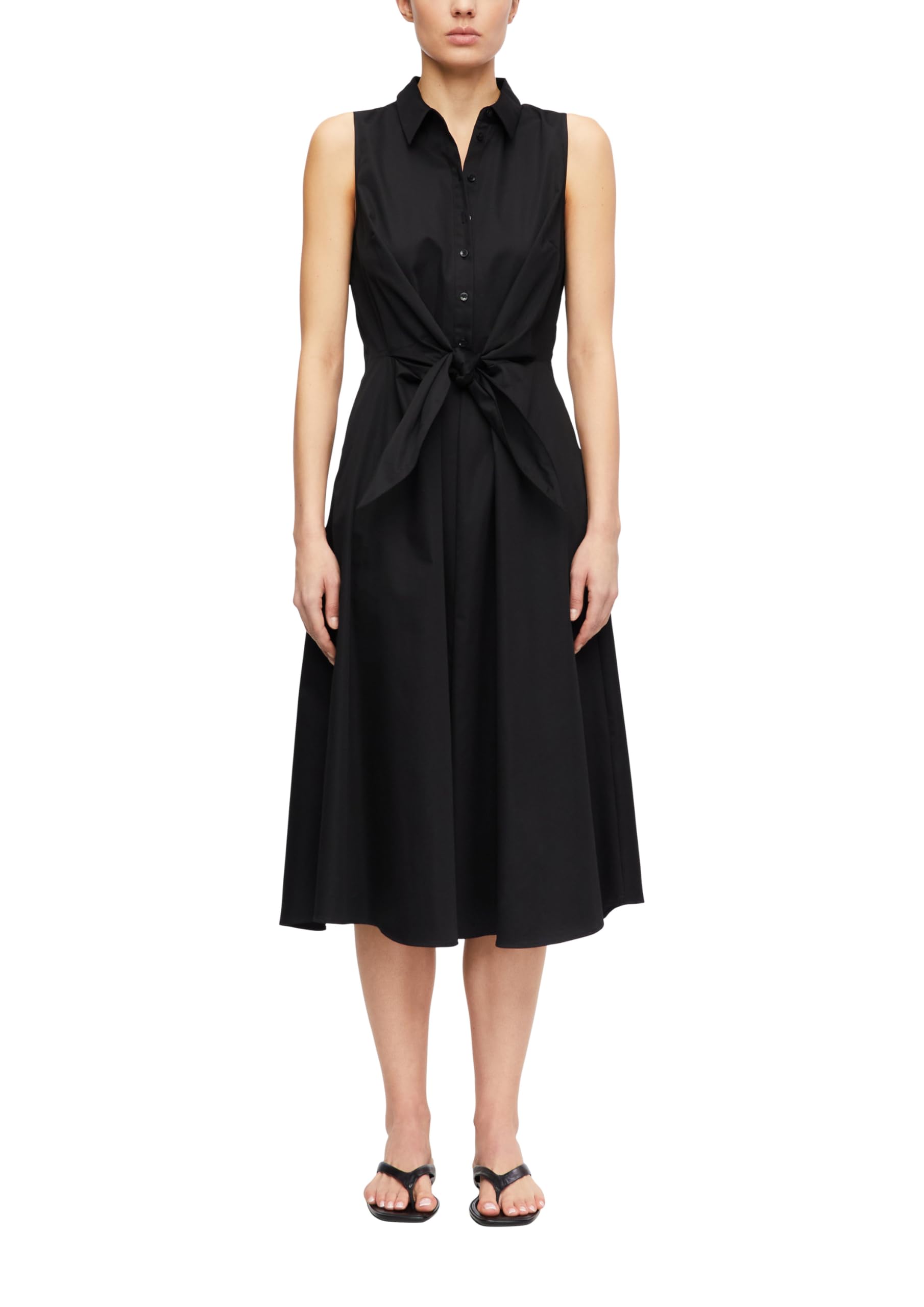 Comma Damen Kleid aus Baumwoll-Stretch – Taillierte Passform, ärmellos, Bindedetail, A-Linie – Für Festliche Anlässe