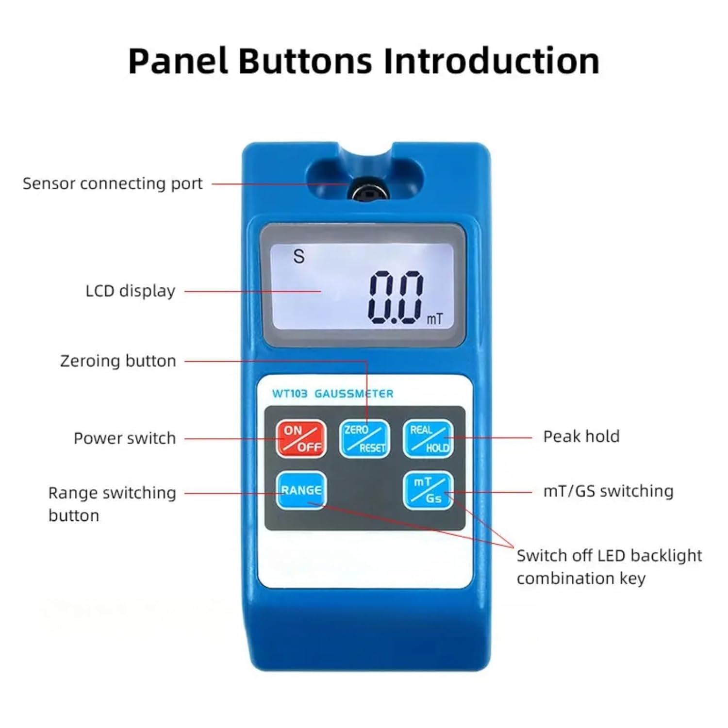Handheld Digital Gaussmeter Tesla Meter 0-20000Gs Range high-Precision fluxmeter with Metal Probe Surface Magnetic Field Detector with N/S Function