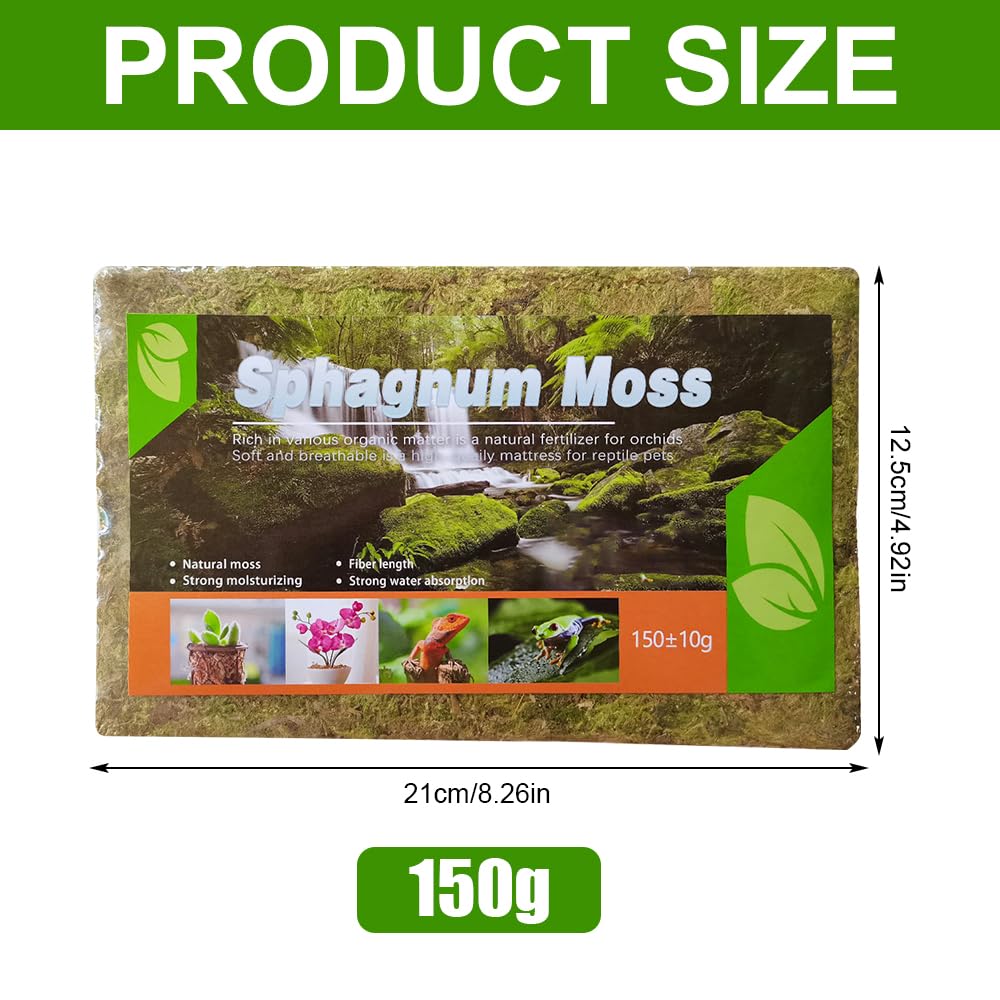 Musgo Sphagnum, 2 x 150 g Musgo para Orquideas, Musgo Natural Sphagnum Moss, Sustrato Orquideas Sustrato Bonsai para Orquídeas, Plantas, Enraizamiento de Esquejes, Reptiles