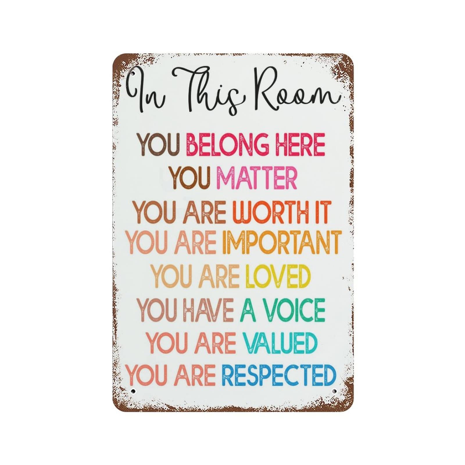 peiyeety Funny Sign Vintage Funny in This Room You Belong Here Retro Metal Tin Sign Kitchen Home Decor Pub Funny Novelty Coffee Shop Restroom Club Garden Wall Decor Poster 8x12 Inch