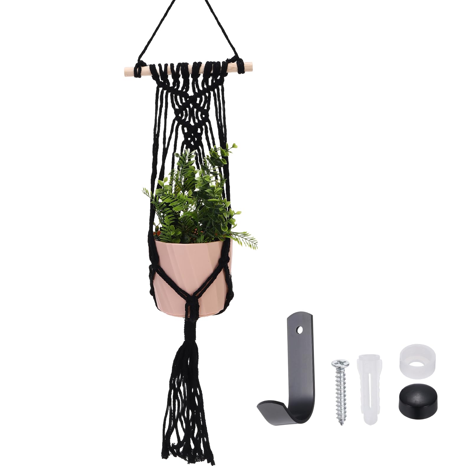 sourcing map Macrame Plant Hanger, 34 Inch Plant Hanger Indoor Outdoor Hanging Planter with Hook Tassels Decorative Crochet Cotton Rope for Home Decor Plants Pots,Woven Style Black