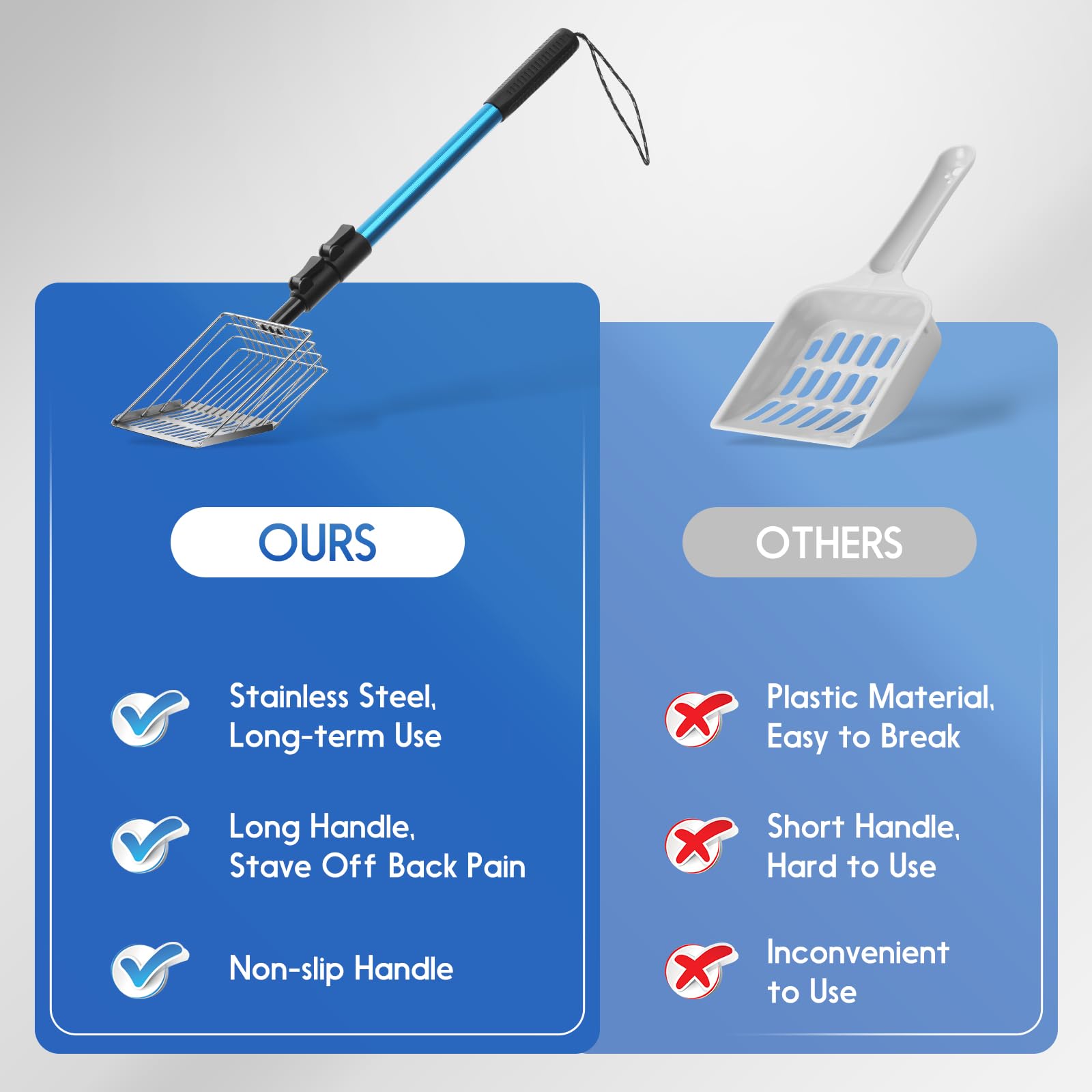 Cat Litter Scoop Long Handle: 22"-40.5" Extendable Metal Cat Poop Scooper with Deep Shovel for Litter Box Durable Heavy Duty Cat Litter Shovel for Easy Sifting - image 5
