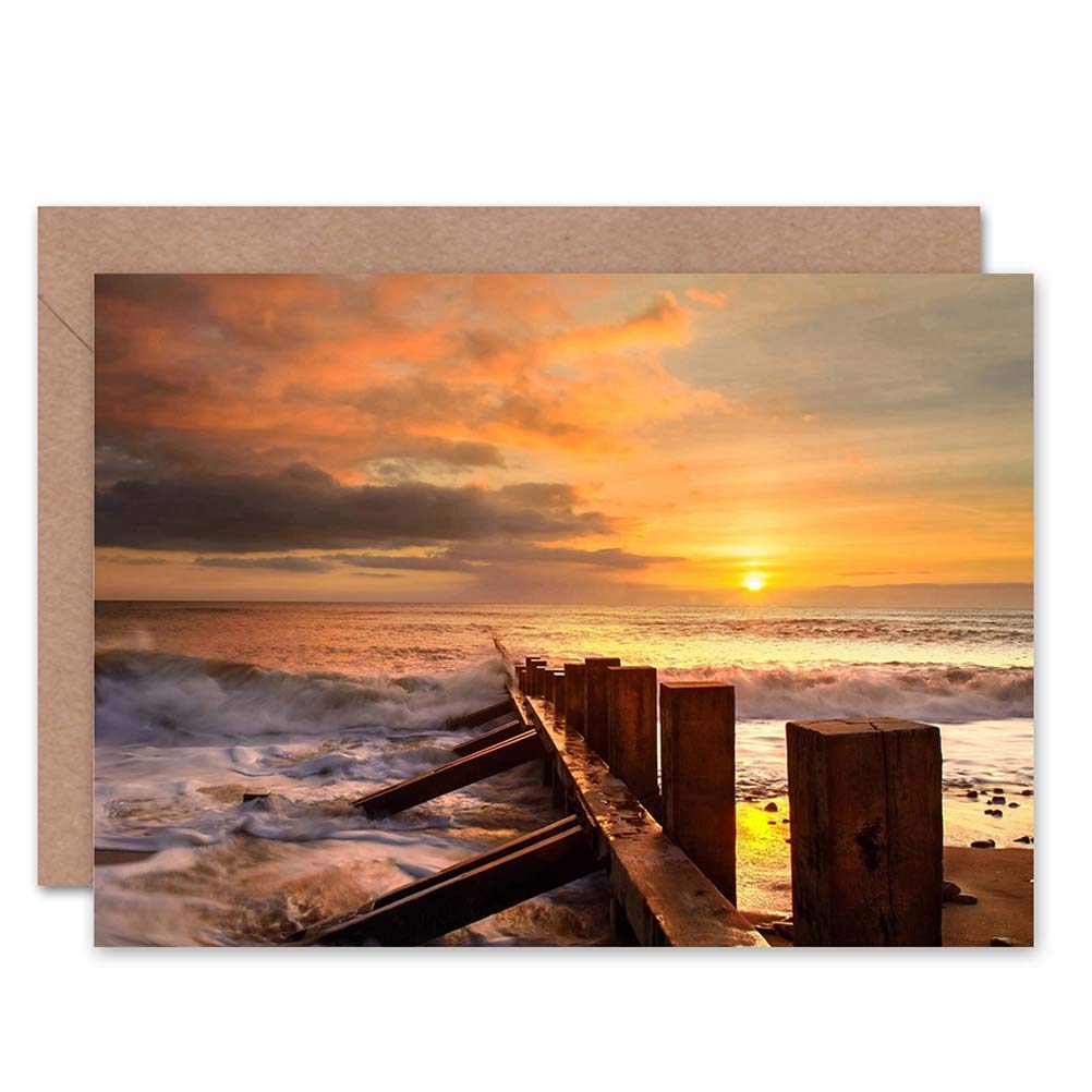 Wee Blue Coo BEACH SUNSET POSTS PHOTOGRAPHY BLANK GREETINGS BIRTHDAY CARD ART