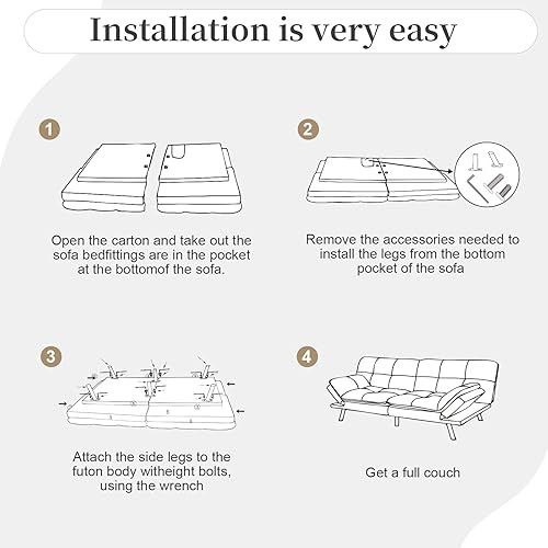 Vista 9 de Sofá cama plegable de espuma viscoelástica convertible con reposabrazos y respaldos ajustables para espacios pequeños, oficina, estudio