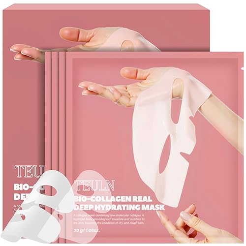 TEULN Bio-Collagen Real Deep Mask, 4 Pack Hydrating Overnight Hydrogel Mask, Pore Minimizing, Elasticity Improvement, Face Masks Skincare, Facial Sheet Masks for Skin care and Moisturizing.