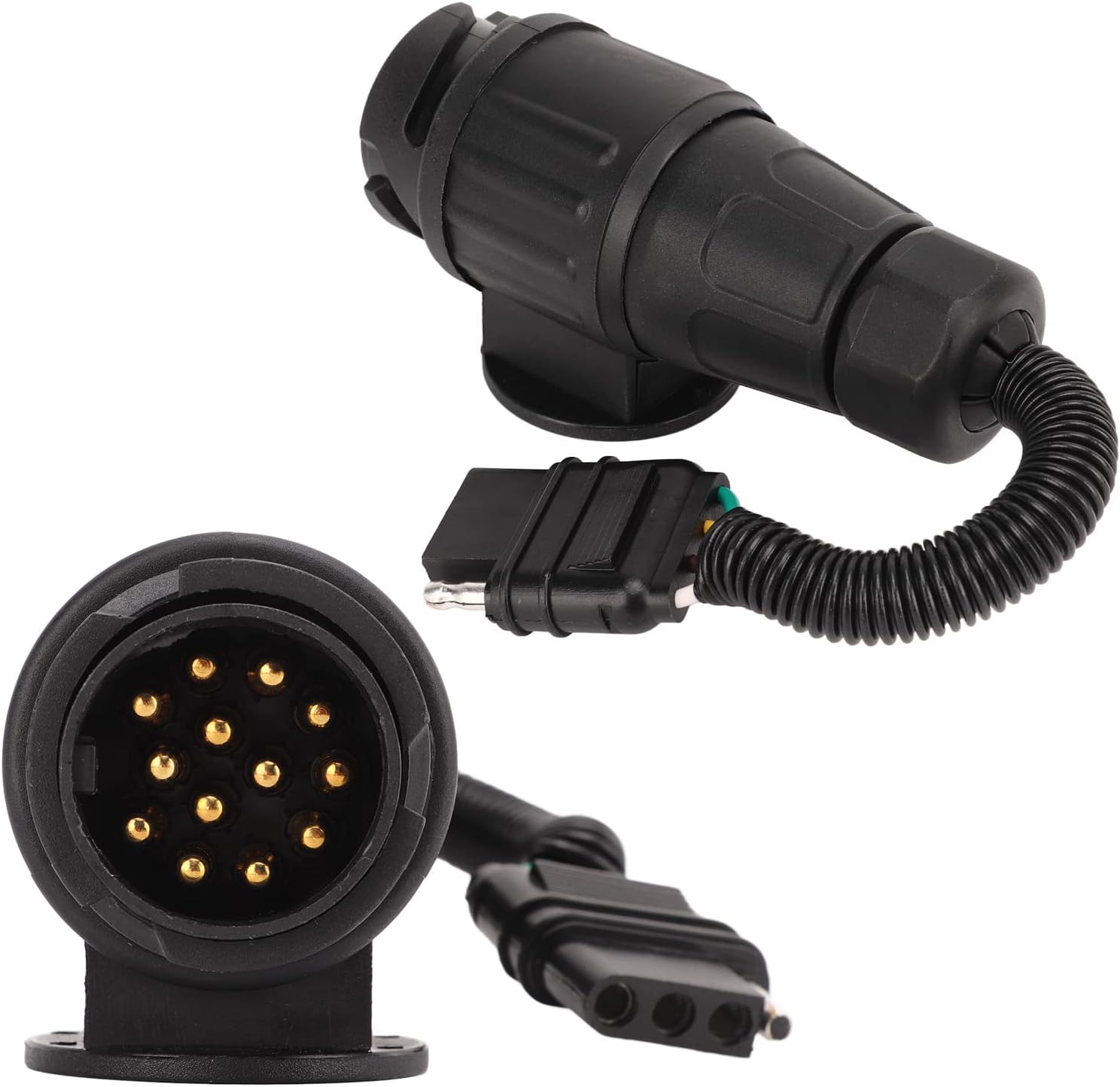 RV Trailer Plug Adapter - 13 Pin EU Round to 4 Pin US Flat Converter for European to Trailer Conversion