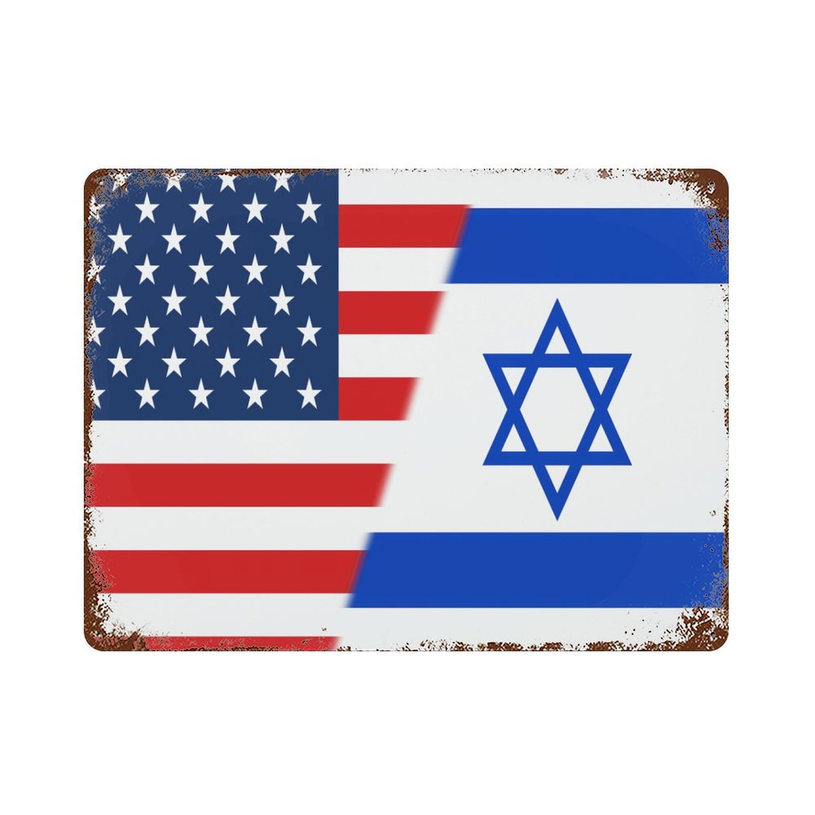 KWQDOZF America Flag And Israel Flags 2 Theme Metal Tin Sign,Vintage Iron Hanging Plate Horizontal with Rust Poster Wall Decor 12x16inch