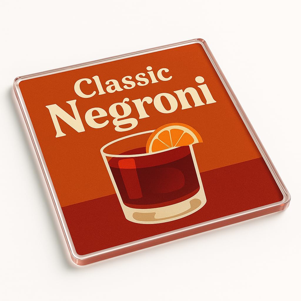 The Plum Penguin Negroni Nostalgia Classic Cocktail Mid-Century Modern Acrylic Coaster Gift - Retro Negroni Cocktail Lounge Decor For Classy Home Bar