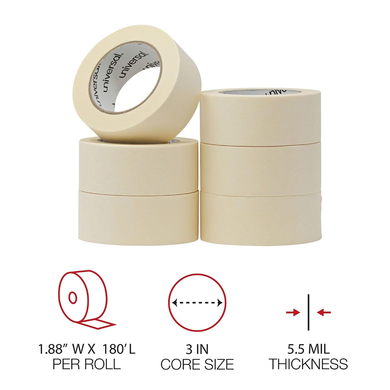 Universal General-Purpose Masking Tape, 3" Core, 48 mm x 54.8 m, Beige, 24/Carton