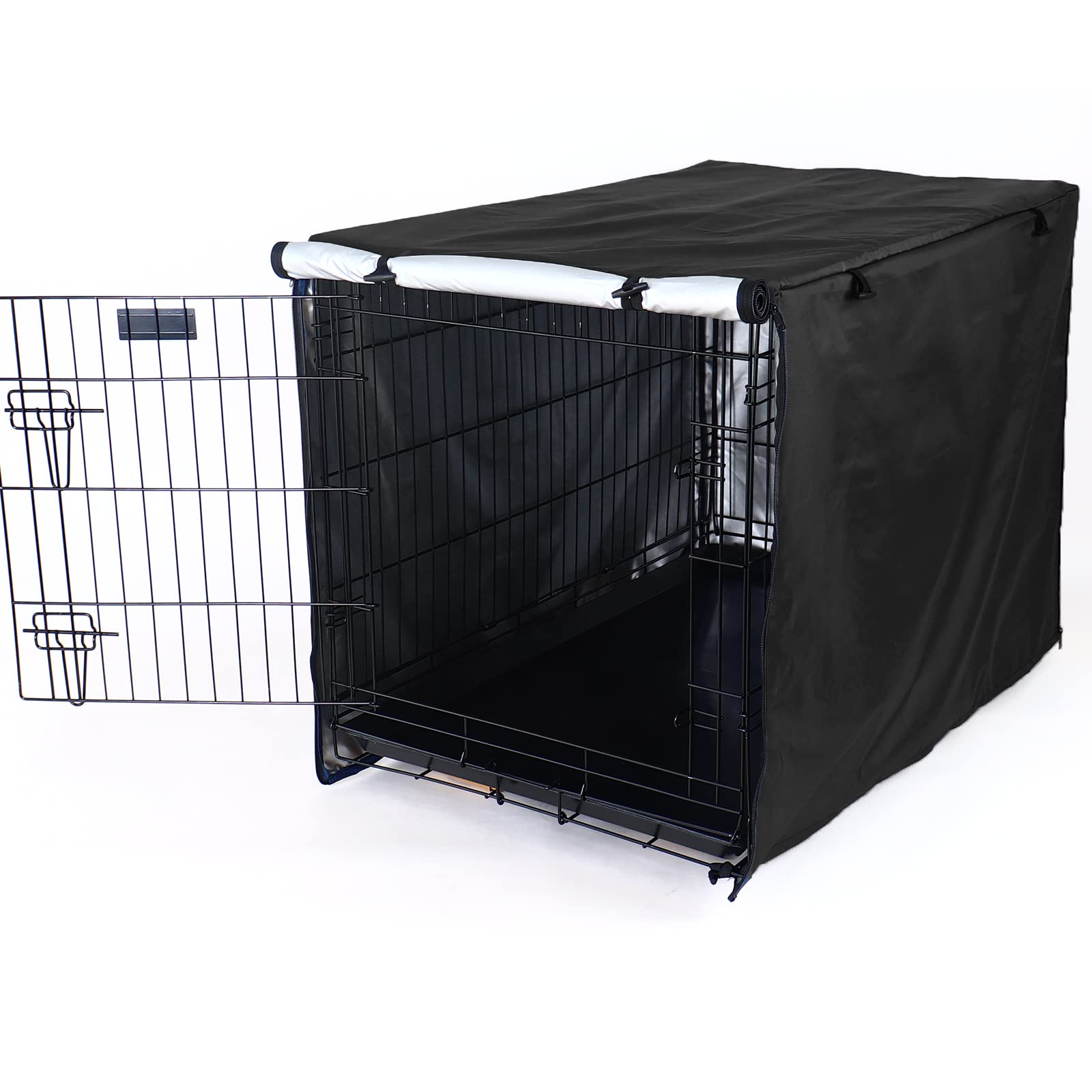 Durable Dog Crate Cover-Double Door, Pet Kennel Cover Waterproof Anti-UV Dog Cage Cover Fit for 24-48 inches Crate -Black - Image 3