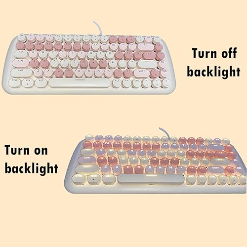 Miniatura 3 de Lomiluskr Lindo teclado mecánico con cable colorido para niñas y niños, teclas redondas, 84 teclas compactas, 10 efectos de iluminación