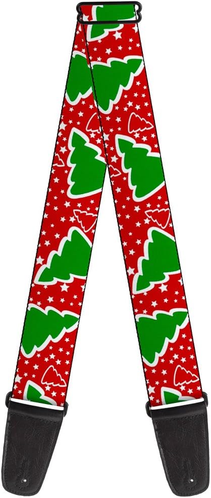 Buckle-Down Guitar Strap Christmas Trees Stars Red White Green 2 Inches Wide (GS-W35530)