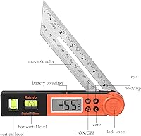Vista 2 de Buscador de ángulo digital transportador de 0 a 360 grados en T de bisel y transportador con burbuja vertical horizontal y pantalla LCD completa