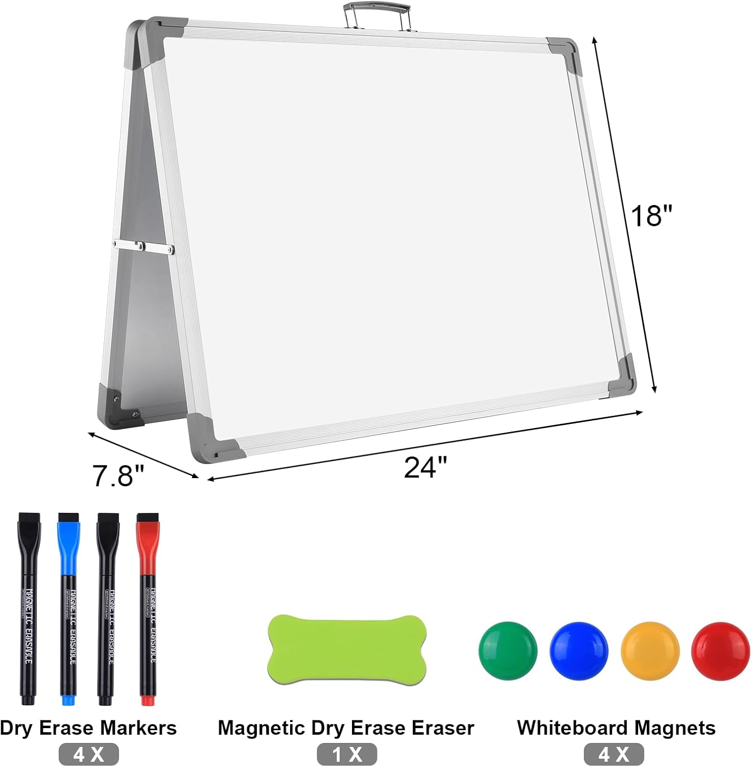 White Board Dry Erase 24" x 18", Magnetic Portable Foldable Whiteboard Double Sided Desktop Dry Erase Board Easel on Table Top with Holder for Classroom, Office, Homeschooling, School Supplies