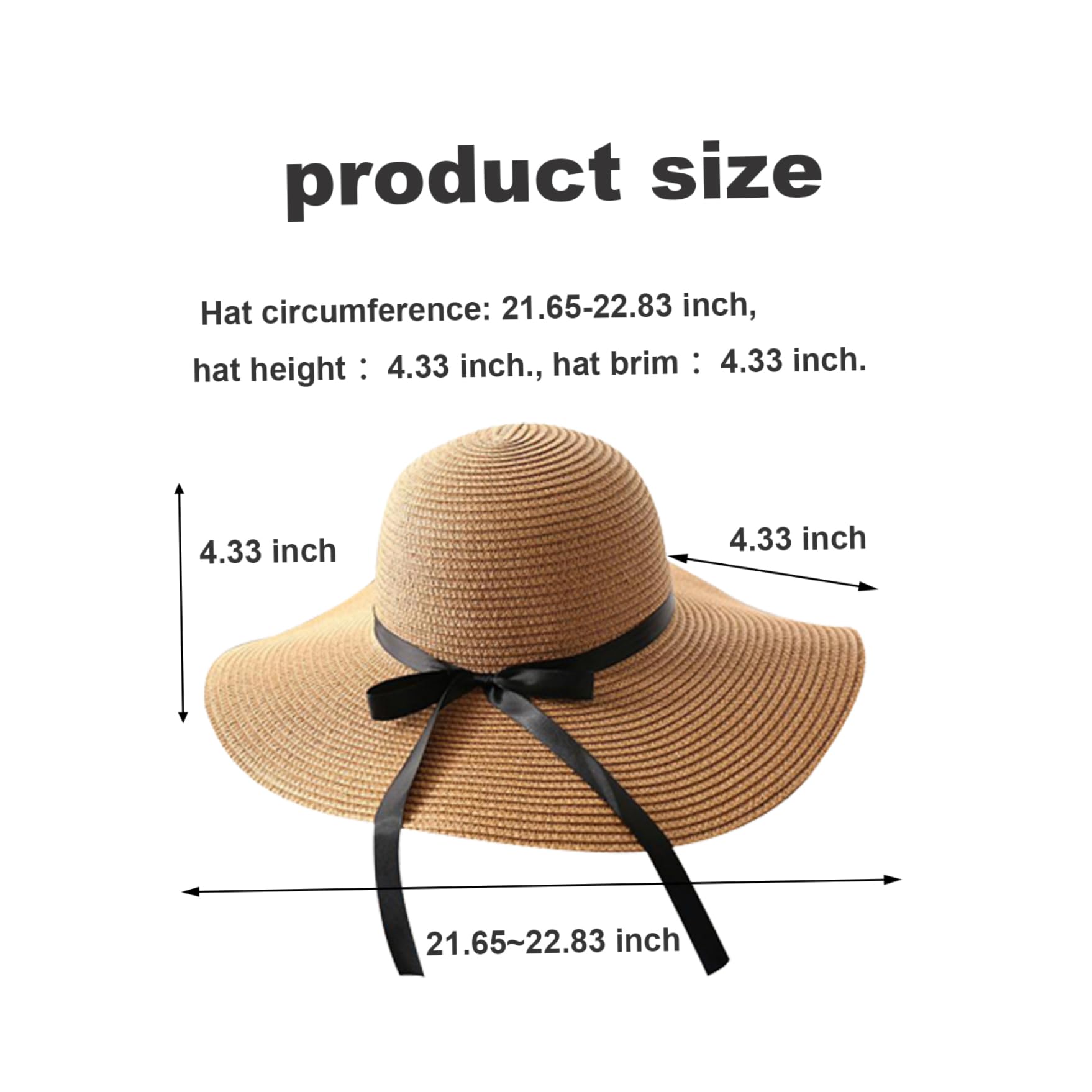 Sombrero de Paja para Mujer Sombreros para el Sol Ajustables Sombrero de ala Ancha de Verano UPF 50+ Playa de Paja Plegable Enrollable para Acampar Senderismo Caqui