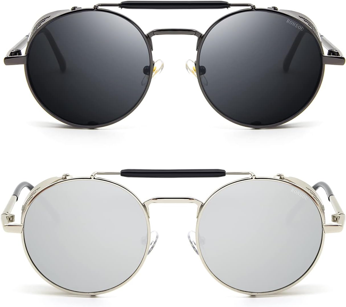 RONSOU Steampunk Style Round Vintage Polarized Sunglasses Retro Eyewear UV400 Protection Matel Frame - Image 2