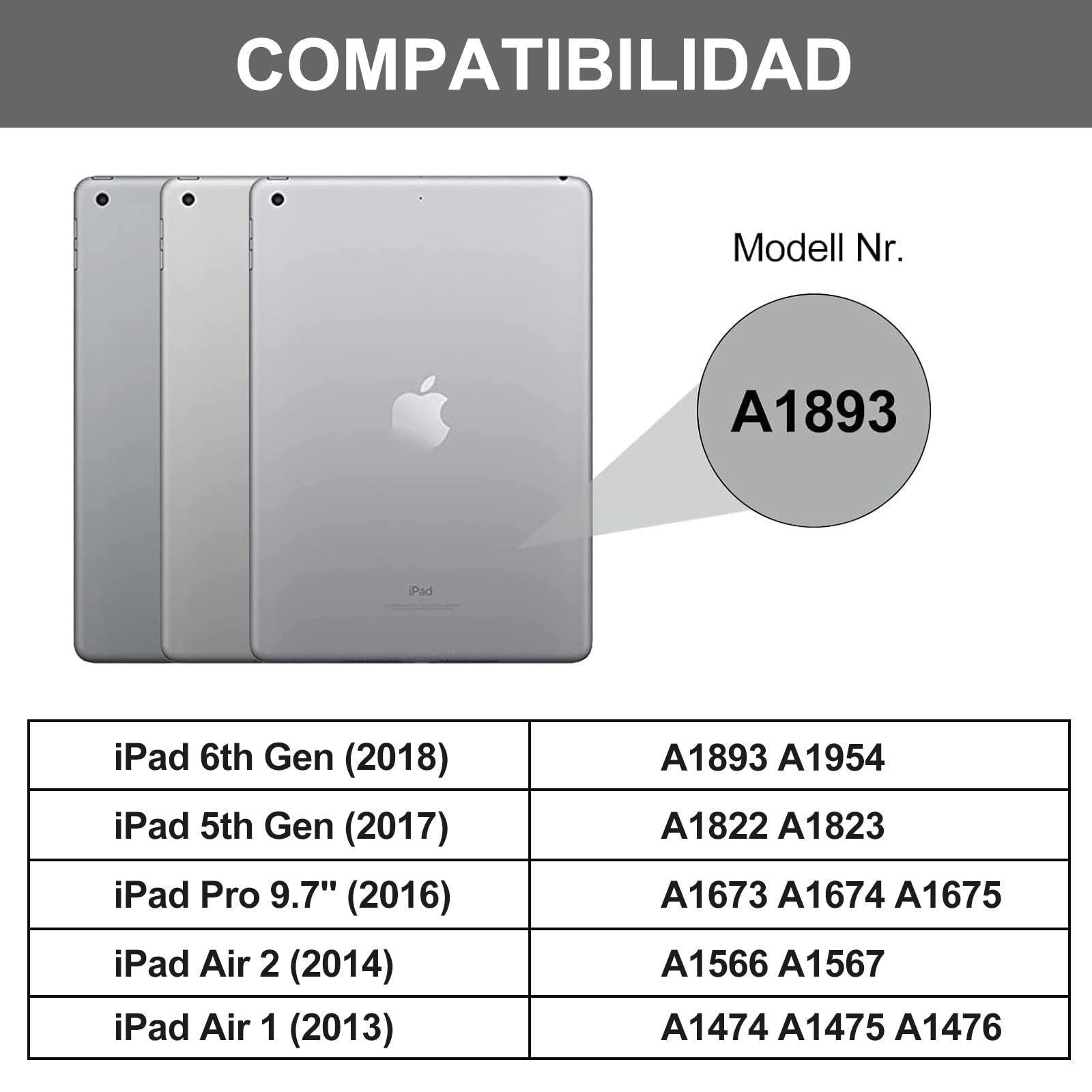 FOGARI Teclado para iPad 6/5 Generacion 2018/2017 9.7", Air 2/1 2014/2013, Español Ñ QWERTY Teclado Bluetooth Magnético Desmontable para iPad 6/5 Generación 2018/2017 9.7 Pulgadas, Negro