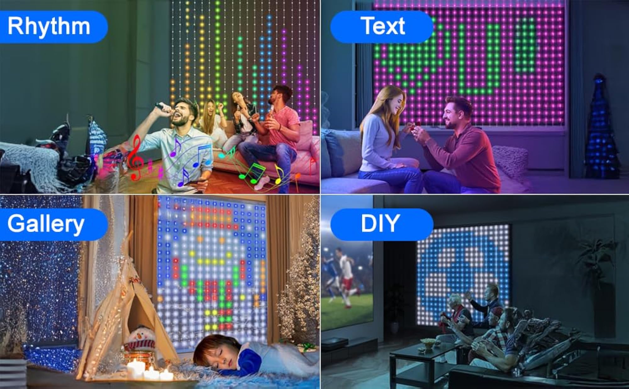Smart LED Curtain Lights Bluetooth App Control, Animated RGB