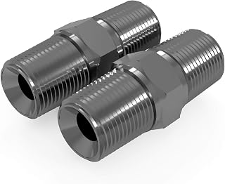 2 Pack - 316 Stainless Steel 1/4 NPT Male to 1/4 NPT Male Straight Hex Coupler/Coupling for Air, Liquid or Hydraulic Fitting - Industrial Air Tool Hose 1/4 Inch Coupling