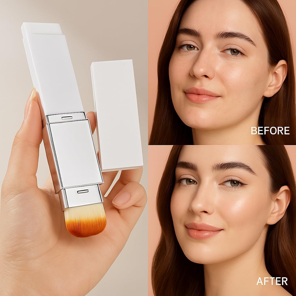 Color Changing Foundation Cover Cream Stick with Detachable Brush Full to Medium Coverage Base Makeup Suitable for All Skin Types (Natural color) — view 5
