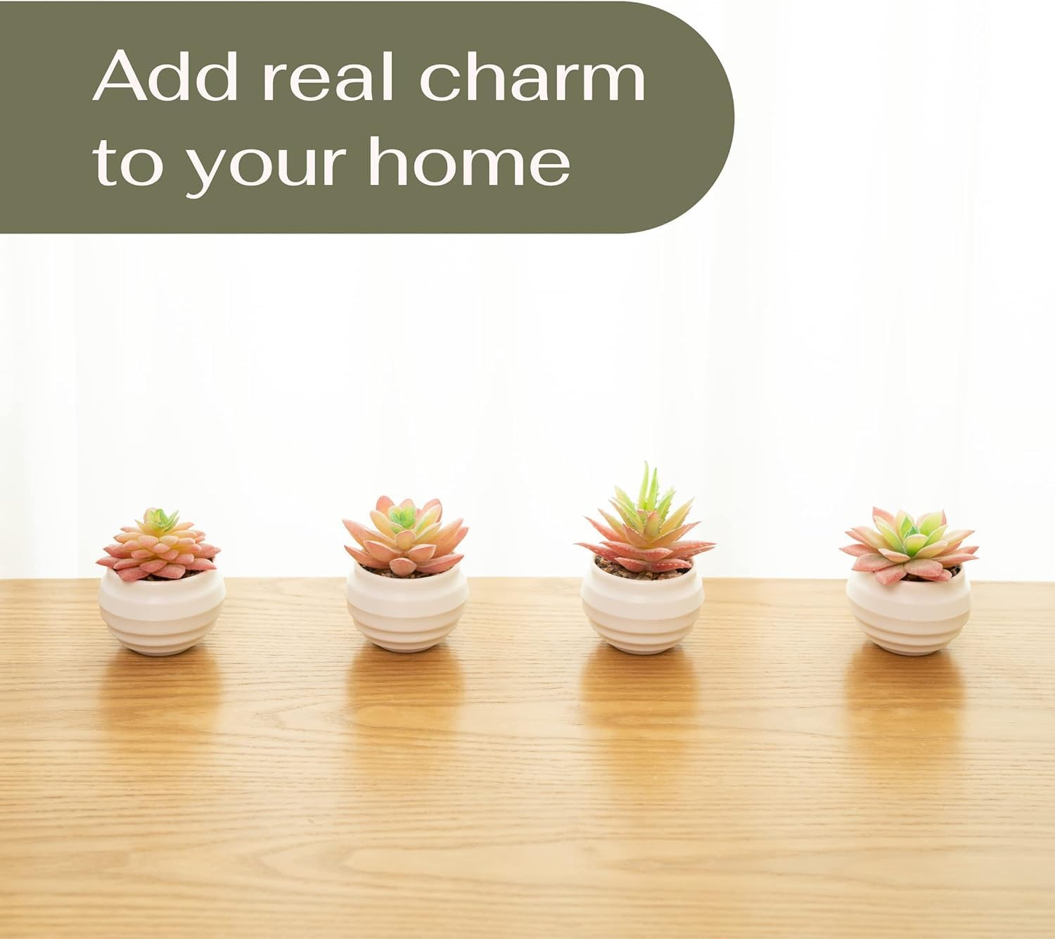 VIVERIE 4Pcs Pink Green Artificial Succulents in Pots (Plastic)- Small Artificial Plants, Office Decor, Office Home Halloween/Christmas Decor Gifts-Faux Plant Gifts for Women