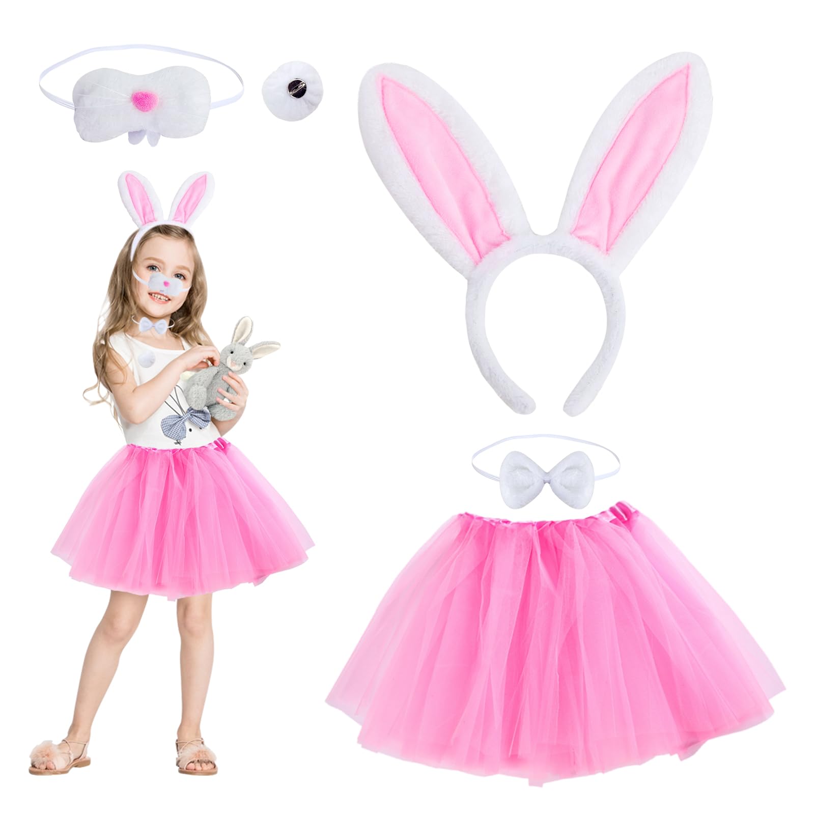 Raveparty Easter Bunny Costume Kids Rabbit Costume Kids with Bunny Headband Bow Tie Tail Skirt for Girls Easter Outfit