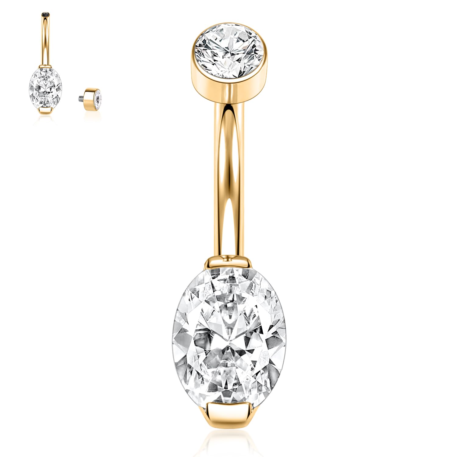 FUNLMOBelly Button Ring G23 Titanium Belly Button Piercing 14G Belly Ring Navel Piercing Jewelry Cubic Zirconia Navel Barbell Stud