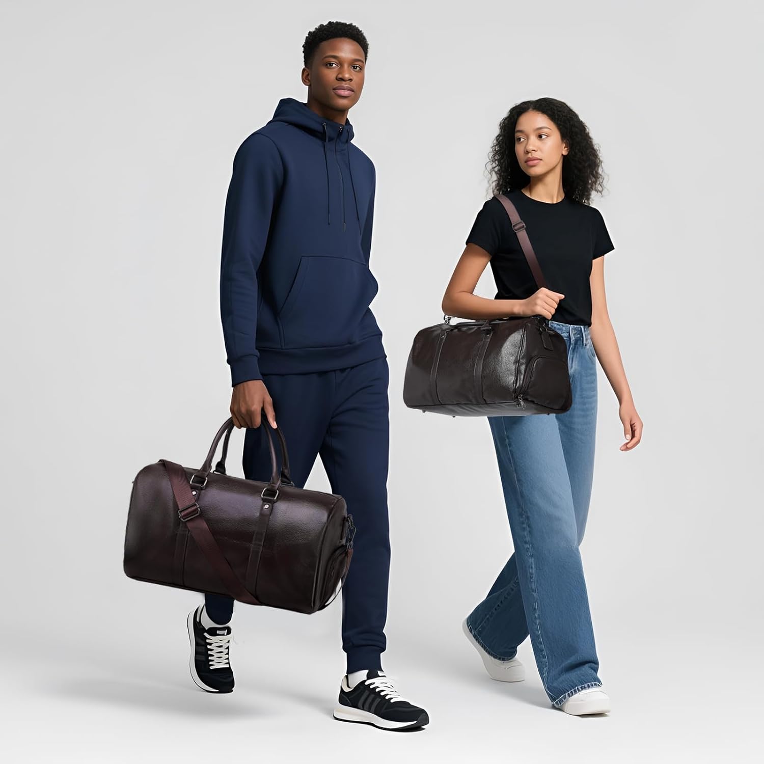 Leather Travel Duffle Bag for Men Women, Stylish Water-Repellent Overnight Bag W/Shoe Pouch for Business Sport Gym, Brown - Image 6