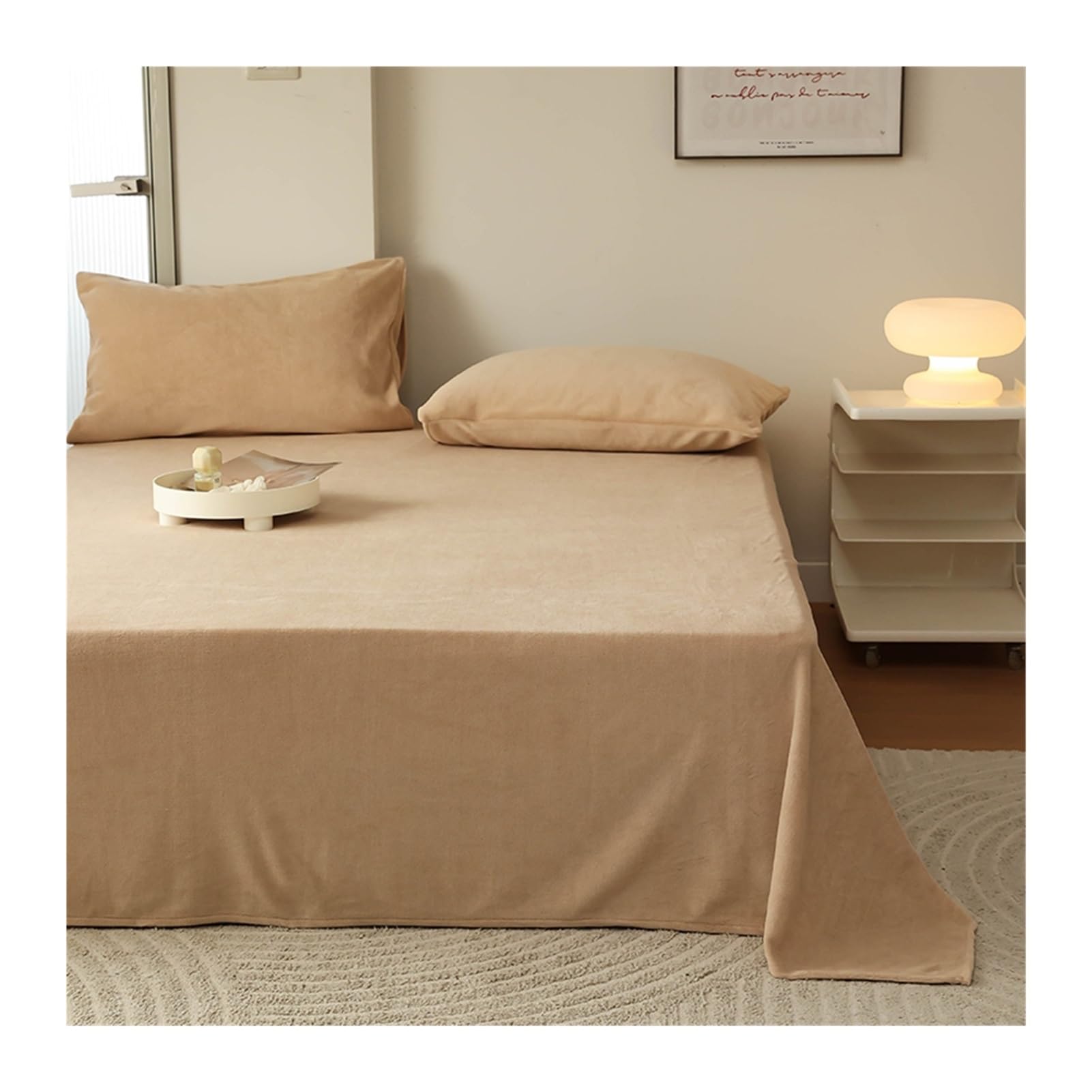 Drap Plat En Flanelle Polaire Hiver - Super Doux, Chaud, Lavable Machine - Taille 250x230 Cm (camel)