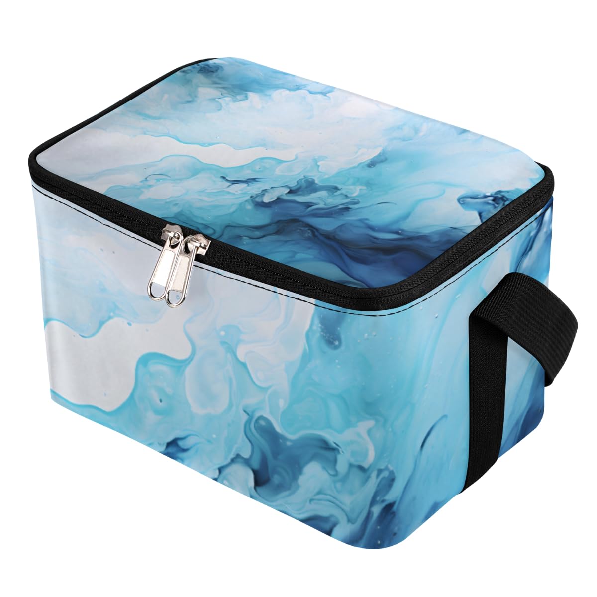 Lunch Bags for Women Men 9 Cans,Abstract Blurred Blue Hot & Cold Food Delivery Bag Insulated Grocery Bag Insulated Lunch Box Texture Cooler Bag for Office Work Picnic Beach