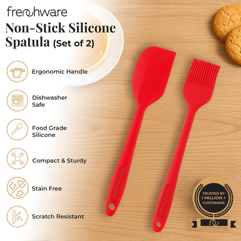 Frenchware Set of 2 Non-Stick Silicone Large Spatula, Oil Brush for Cooking