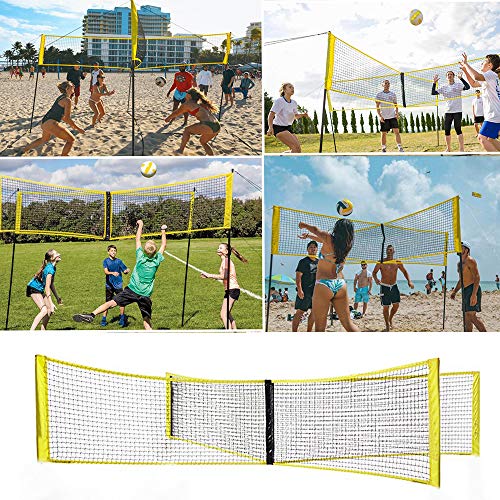 CAMWUND 4-Sided Cross Volleyball Net Standard 4 Way Volleyball Net Systems Portable Pool