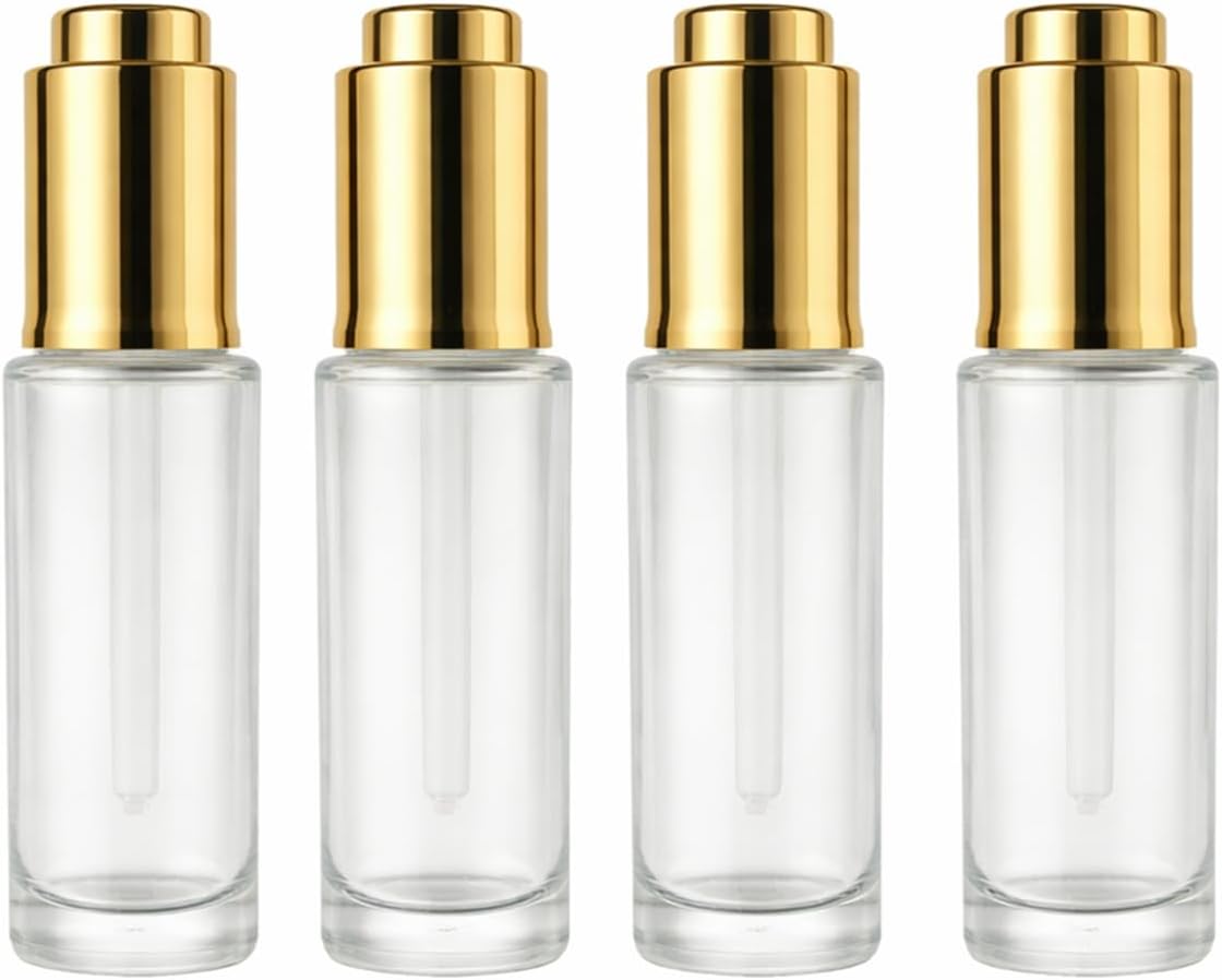 4Packs 50ml/1.7OZ Clear Glass Pump Bottles with Gold Dispenser Refillable Cosmetic Lotion Bottles Skincare Travel Containers for Foundation, Serum, Essential Oils