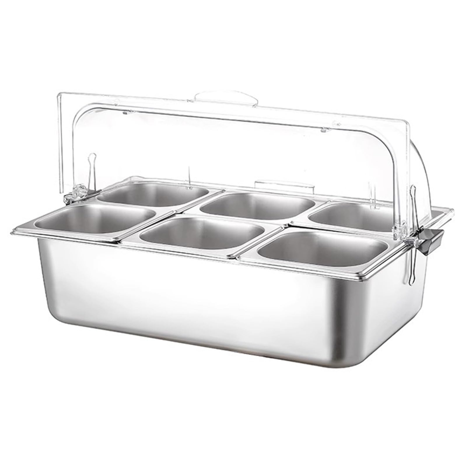 Distributeur de condiments de buffet en acier inoxydable avec couvercle transparent 6 grilles