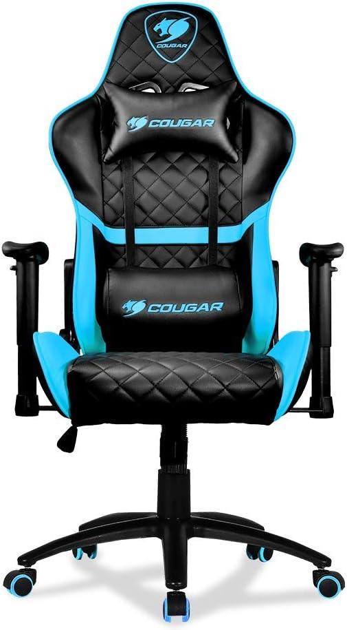 white and light blue gaming chair