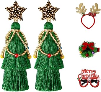 Bohemian Tree Layered Tassel Earrings for Women-Wreath Hair Clip Reindeer Headband