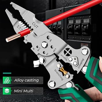 2 PCS Multi-Function Foldable Wire Stripper with Voltage Tester, Professional Foldable Multi-Tool Pliers for Electricians, 18-in-1 Wire Stripper & Tester for Stripping, Peeling, Cutting, Shearing