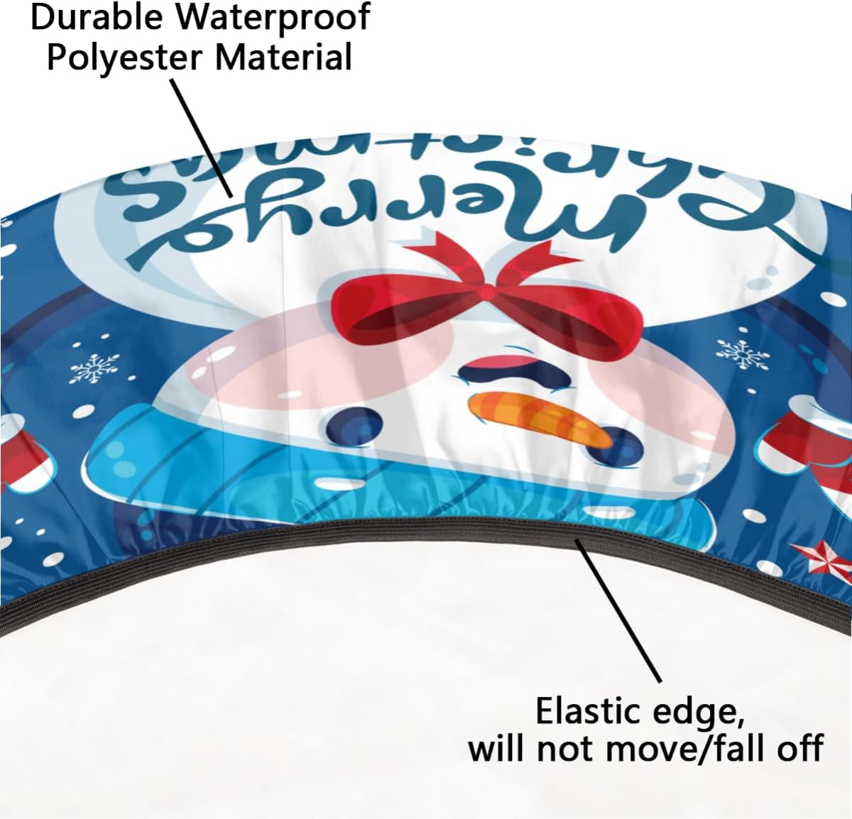 Christmas Round Tablecloth with Elastic Edge, Winter Cute Snowman Snowflake Tablecloth, Washable Wipeable Table Cloth Polyester Table Cover for Kitchen Dining Party Holiday Fits Round Tables 45-50 in