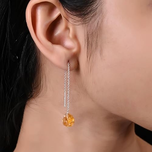 Miniatura 5 de Moonstone Earrings, Raw Stone Earrings, Tassel Threader Earrings, Pull Through Earring, New Beginning Jewelry, June Birthstone, Party Wear, 925