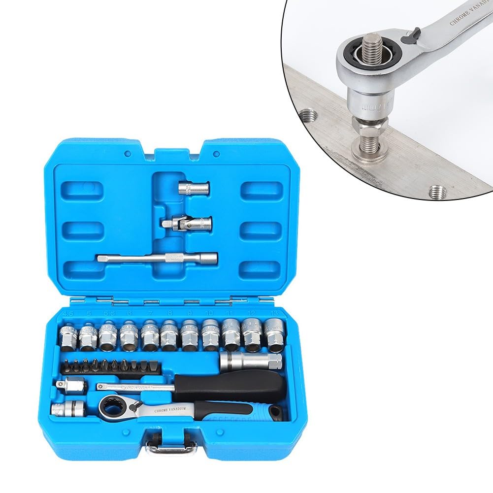 Set di chiavi a bussola a cricchetto, 29 pezzi, kit di attrezzi meccanici, acciaio al cromo vanadio, riparazione auto fai da te, manutenzione domestica