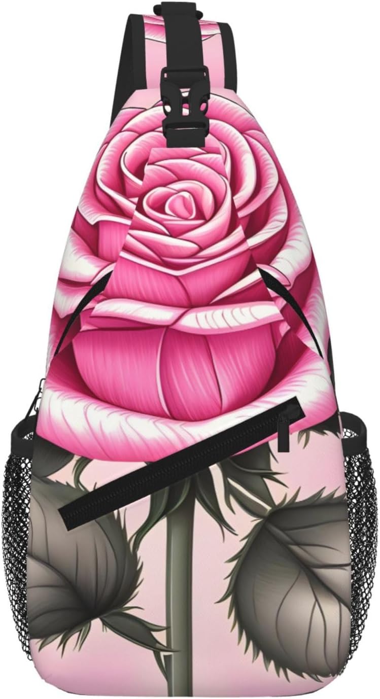 Beautiful pink rosesPrinted crossbody bag, suitable for men's daily life, going out, commuting, and giving gifts to men