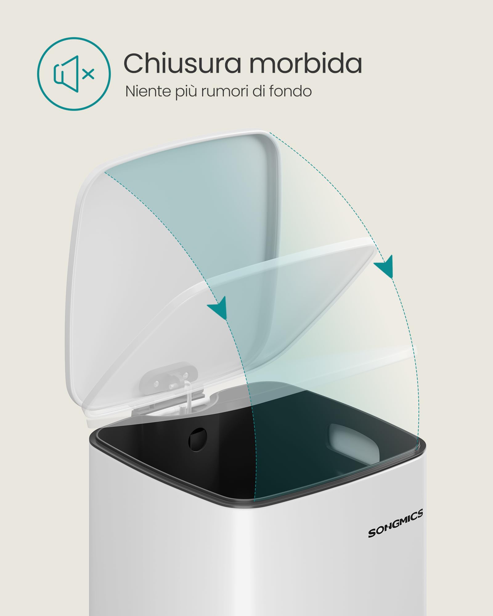 SONGMICS Pattumiera da Cucina, Cestino da 30 L, Cestino a Pedale in Acciaio, con Secchio Interno, Chiusura Morbida e Resta Aperto, Bianco Nuvola LTB593W02