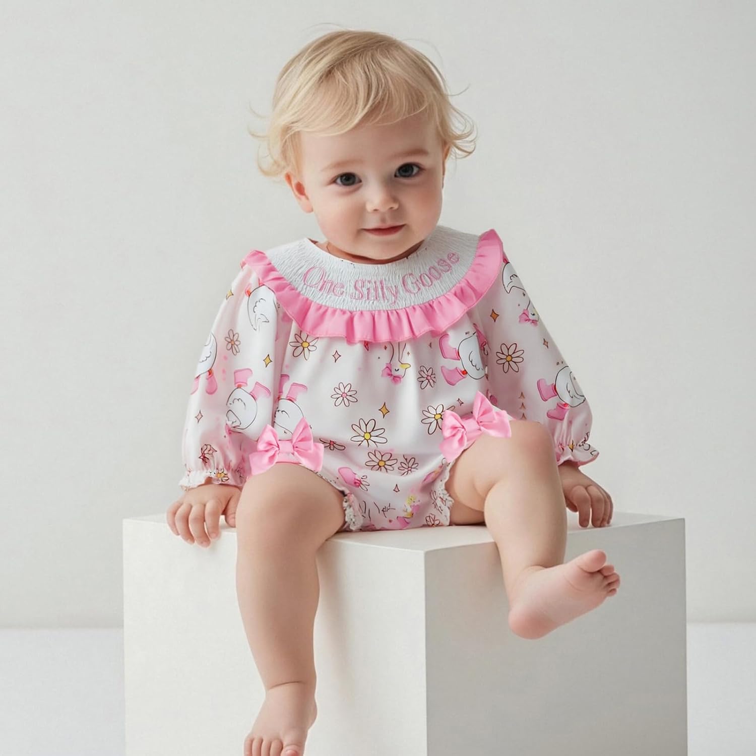 Newborn Baby Girl St Patricks Day outfit Lucky Charm Smocked Bubble Romper Long Sleeve Onesie Irish Spring Clothes - Image 7