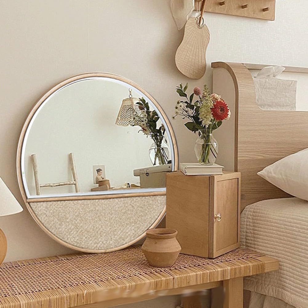 HEBEOT Espejo Redondo De Madera, Espejo Madera Espejo Redondo De Madera Para Baño, 40 X 40 Cm, Decoración De Pared Para Dormitorio Para Baño, Dormitorio, Salón, Pasillo