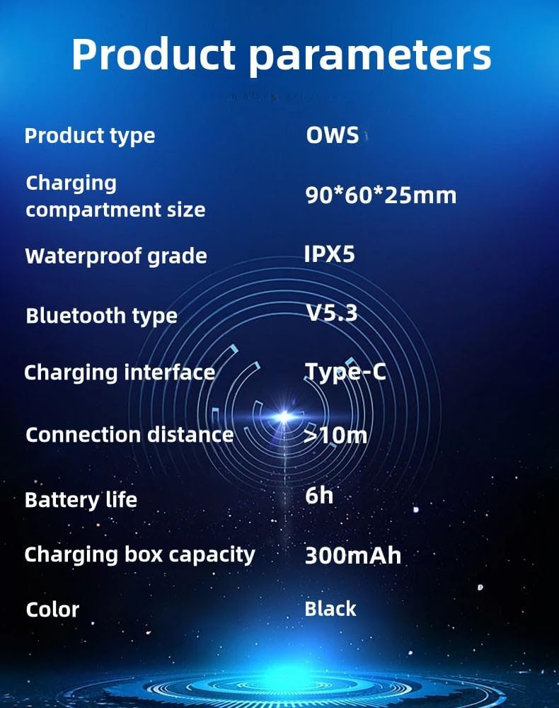 OWS Wireless Bluetooth AI Translation Earphones，Al Language Translator Earbuds，Real-Time Translation Earbuds Include 134 Languages，Translation Device for Travel Business ，Learning，Black