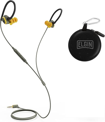Elgin Rumble - Auriculares con cable para protección auditiva con micrófono, audífonos internos, conector de 3.5mm, reducción de ruido de 27 dB,