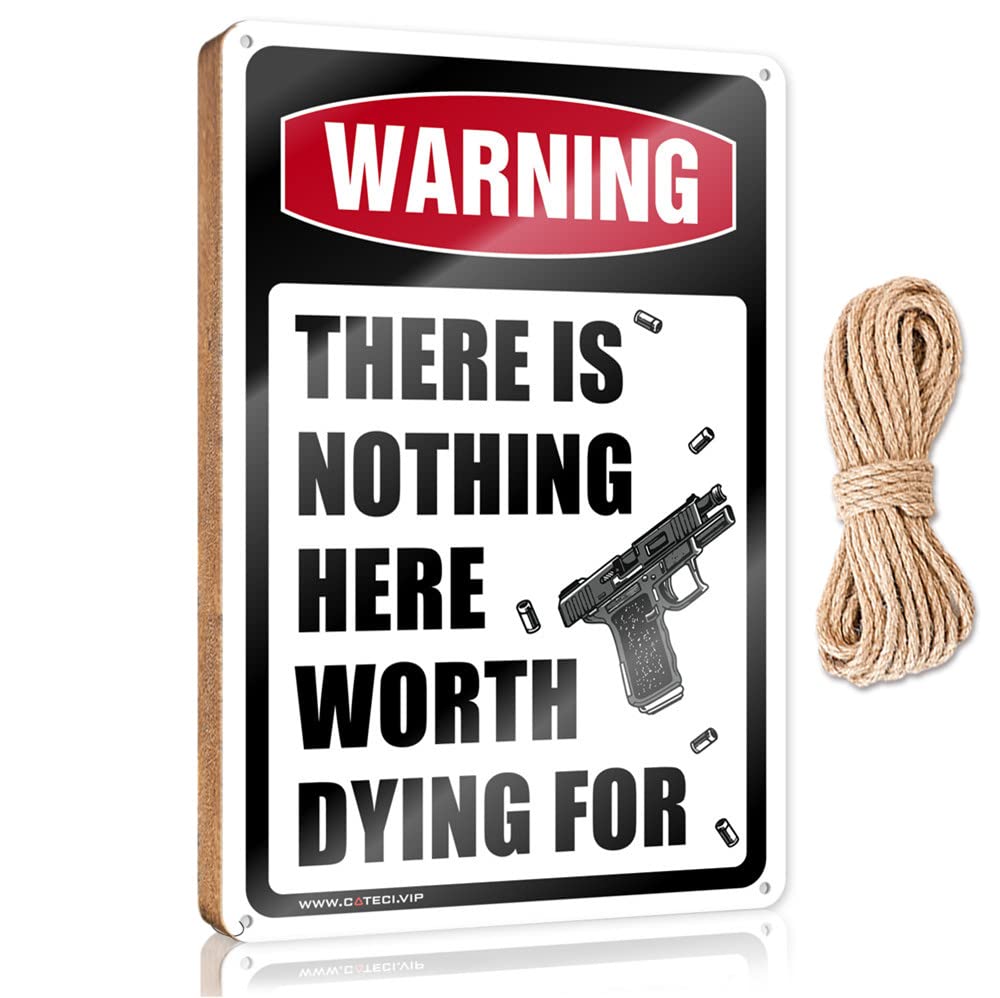 Home Hanging Sign Warning There Is Nothing Here Worth Dying For Wooden Sign Door Sign For Bedroom Playroom Decor(23X35CM)