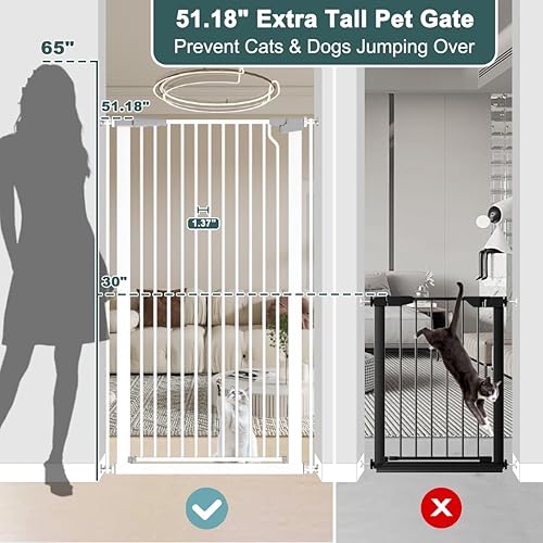 Miniatura 2 de Puerta para gatos extra alta de 51.18 pulgadas para puerta de 29.6 a 40.5 pulgadas de ancho, puerta alta para bebés, puerta para gatos, puerta extra