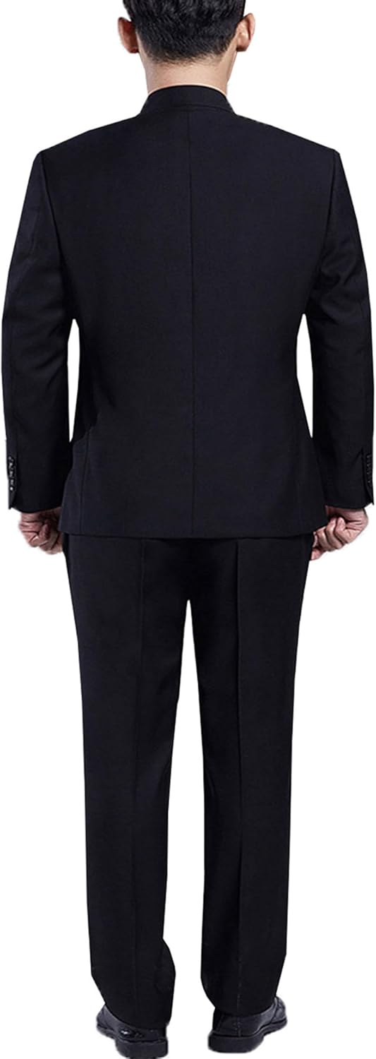 Men's 2 Pieces Chinese Tunic Suit Stand Collar Jacket Slim Fit Formal Traditional Uniform