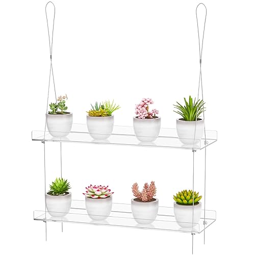 2-Tier Clear Hanging Window Plant Shelves 16inch,Indoor Windows Wall Hanging